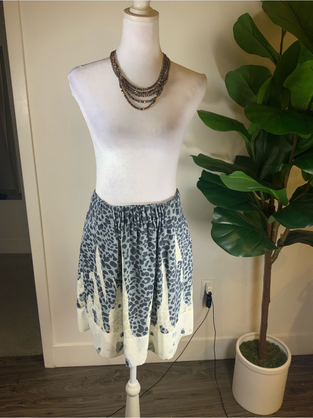 Blue and White Leopard Print Circle Skirt
